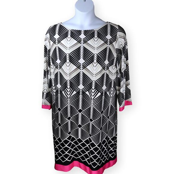 Eliza J Dresses & Skirts - Eliza J Black White Pink Geometric Jersey Stretch Shift Dress 16W
